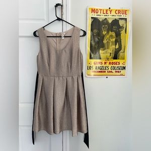 Pink Owl vintage style gold dress with black satin tie at the waist, size small